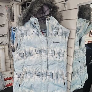 Columbia Light Blue Womens XLPuffer Vest with Fur Hood
